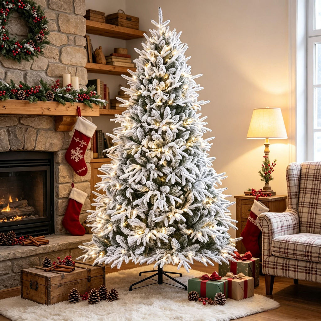 6ft Flocked Christmas Tree Hinged Design 2015 Tips 260 Warm White LEDs