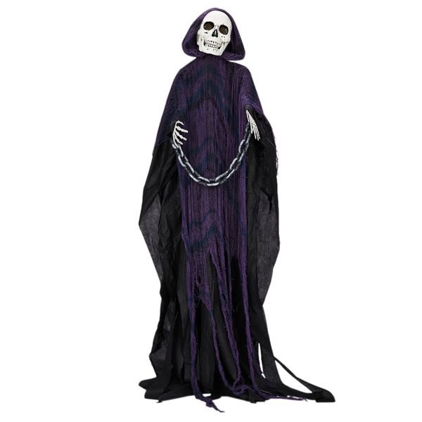 6ft Halloween Decorations Outdoor Life Size Animatronics Grim Reaper with Chain, Sound-Actived Party Decor with Creepy Sound , Scary Haunted House Props for Garden Yard Lawn