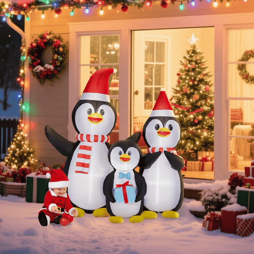 6FT Lighted Christmas Inflatable Decoration, Inflatable Penguin Family, Funny Blow Up Yard Decorations with Built-in LED Lights for Holiday Party Front Yard Lawn Garden Decor