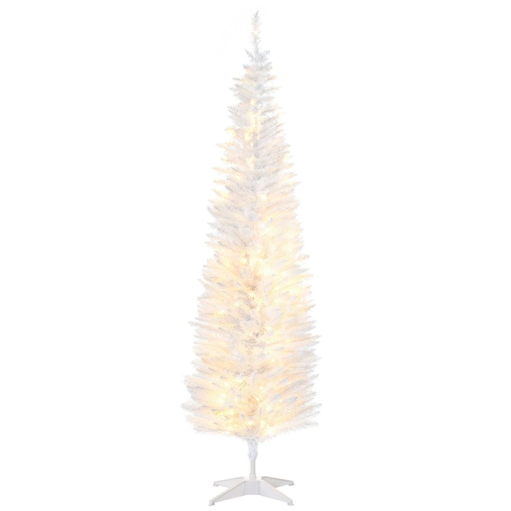 6ft Pencil Christmas Tree, Slim Artificial Christmas Tree with Realistic Branches and Warm White LED Lights, White