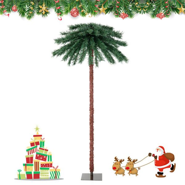 6ft Pre-Lit Christmas Palm Tree - 210 4-Color LEDs (Red/Green/Yellow/Blue), 64 PVC Branch Tips