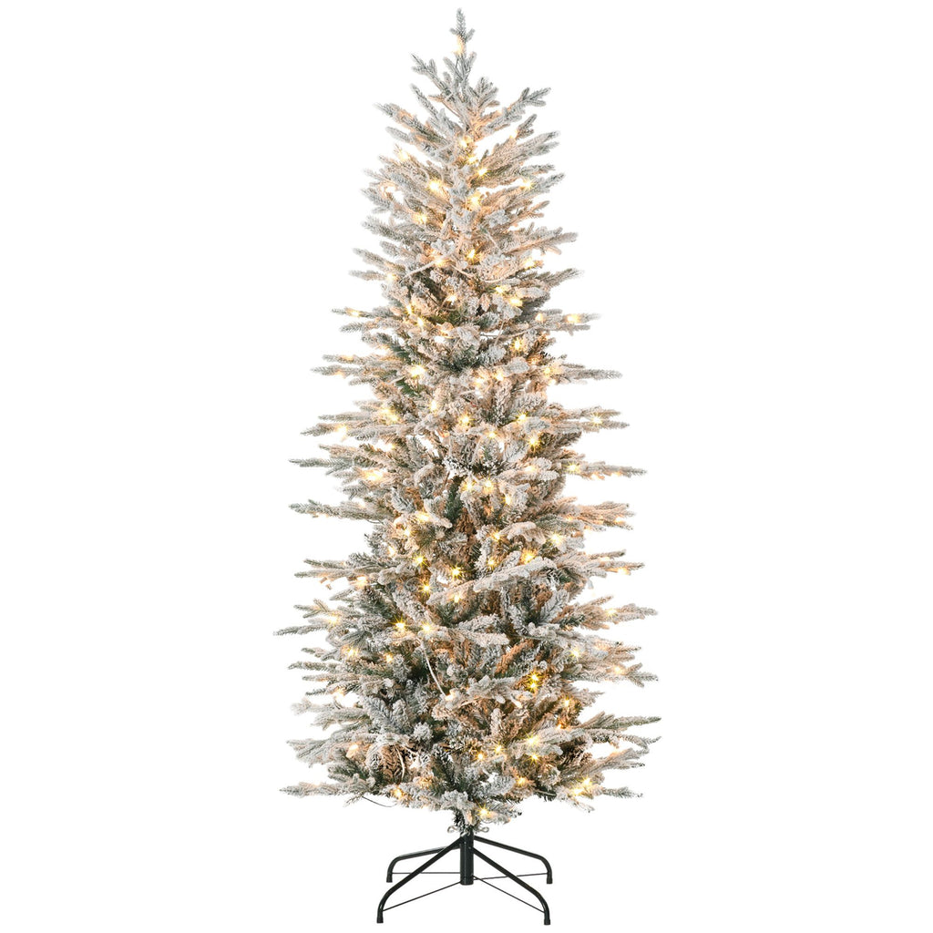 6ft Pre-Lit Flocked Christmas Tree with Snow Branches Warm Yellow Lights Auto Open for Festive Atmosphere