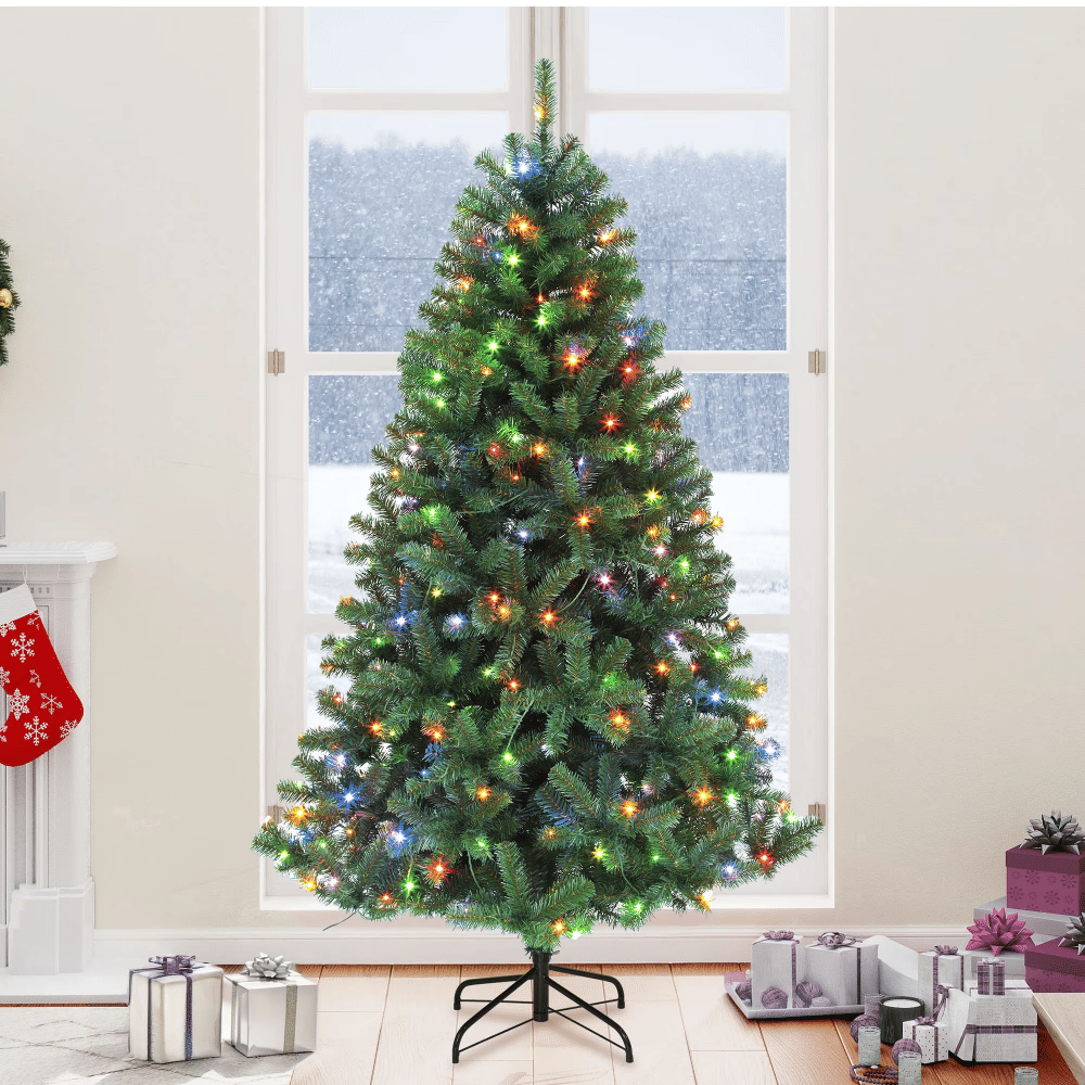 6ft Pre-lit Hinged Spruce Artificial Christmas Tree with 1000 Branch Tips & 250 Lights, Remote Control, 11 Light Modes, Green