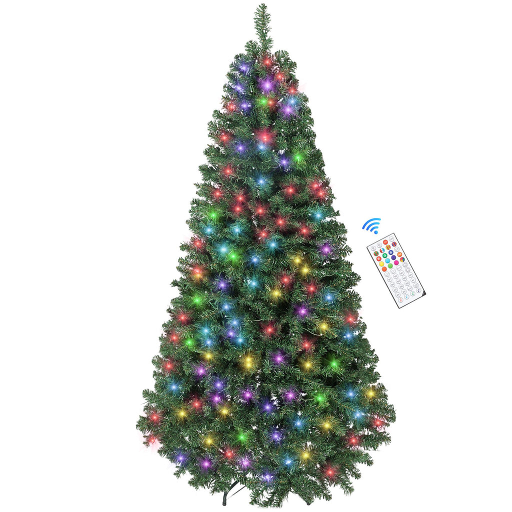 6ft Prelit Christmas Tree with RGB Dynamic LEDs, Remote Control, Daily Timer, Hinged Xmas Tree, Easy Assembly