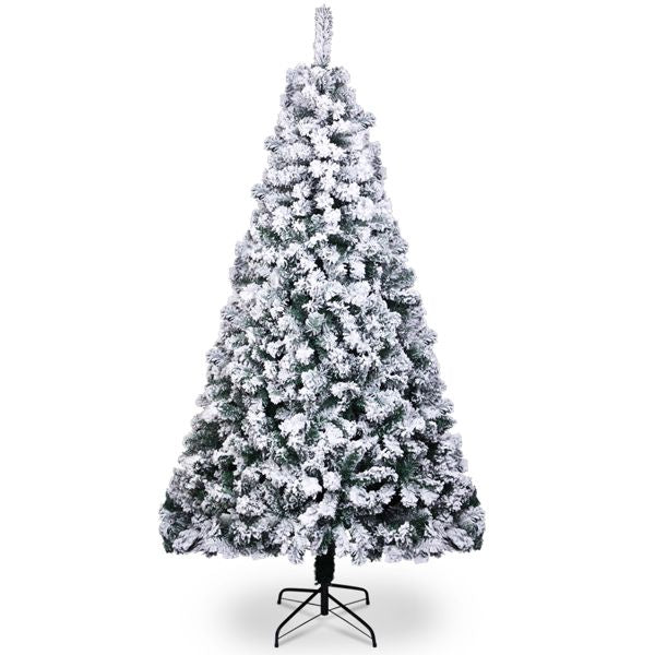 6FT PVC Flocking Christmas Tree 1202 Branches Spread Out Naturally Tree