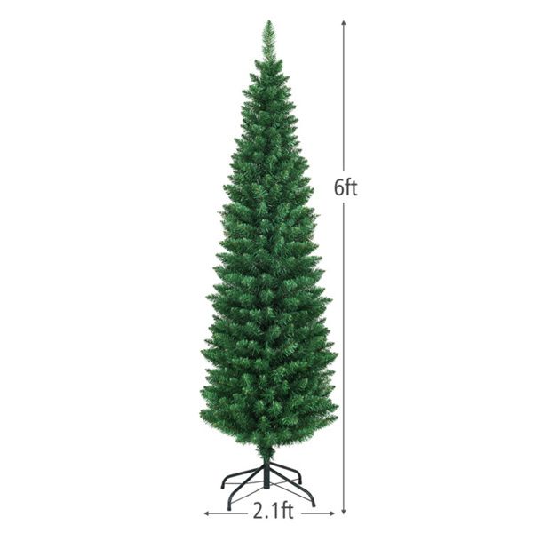 6ft Slim Pencil Christmas Tree - Space-Saving Design for Small Corners, 400 Realistic PVC Branches with Flocked Finish