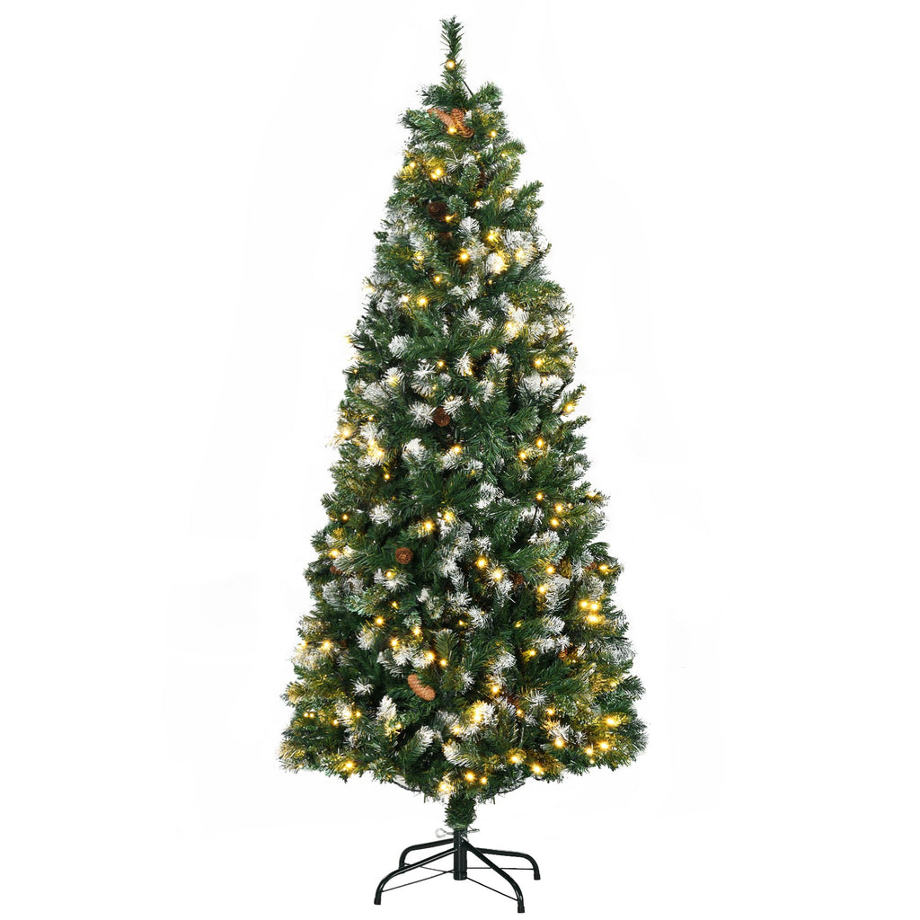 6ft Slim Pre-Lit Christmas Tree with Snow-Dipped Branches 250 Warm White LEDs Auto Open Green