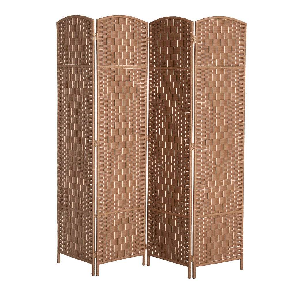6FT Tall 4-Panel Wicker Weave Room Divider, Folding Privacy Screen, Portable Partition for Bedroom & Home Office, Natural