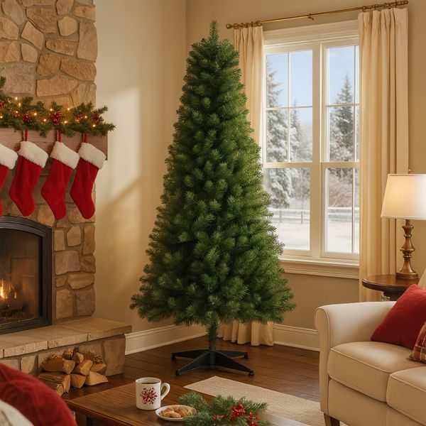 6FT Unlit Artificial Christmas Tree with 490 Tips, PVC Full Branches, Classic Green Holiday Tree with 4-Leg Plastic Stand for Indoor Home Decoration--Self-pick up is not supported.