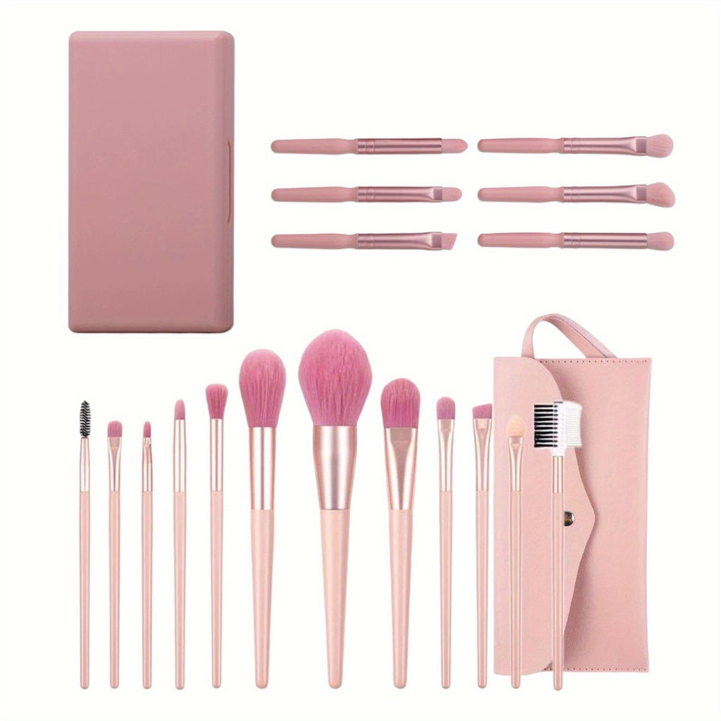 6pcs Pink mini makeup brush with Mirror - Portable eye brush set + 12PCS beginner makeup brush Set - Powder, Settings, eyeshadow, foundation brush, envelope bag (not available on Amazon platform)