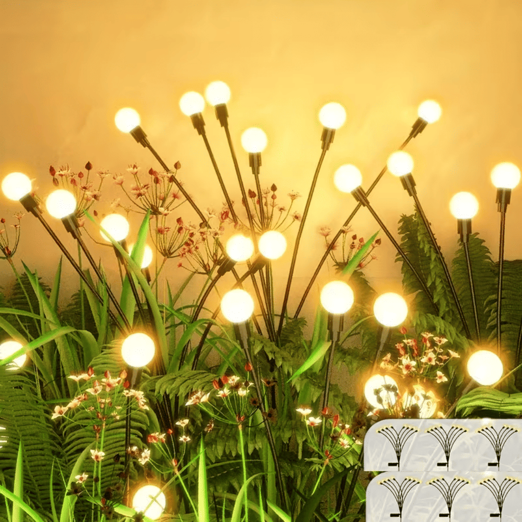 6solar garden lights outdoor, firefly solar lights, wind swing, IP4X waterproof solar outdoor lights, suitable for courtyard garden decoration, parties, Christmas decoration (warm white)