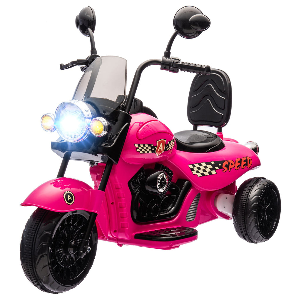 6V 3 Wheel Childs Electric Motorbike, Battery Operated Motorbike w/ Headlights, Music, Forward & Reverse, Pink