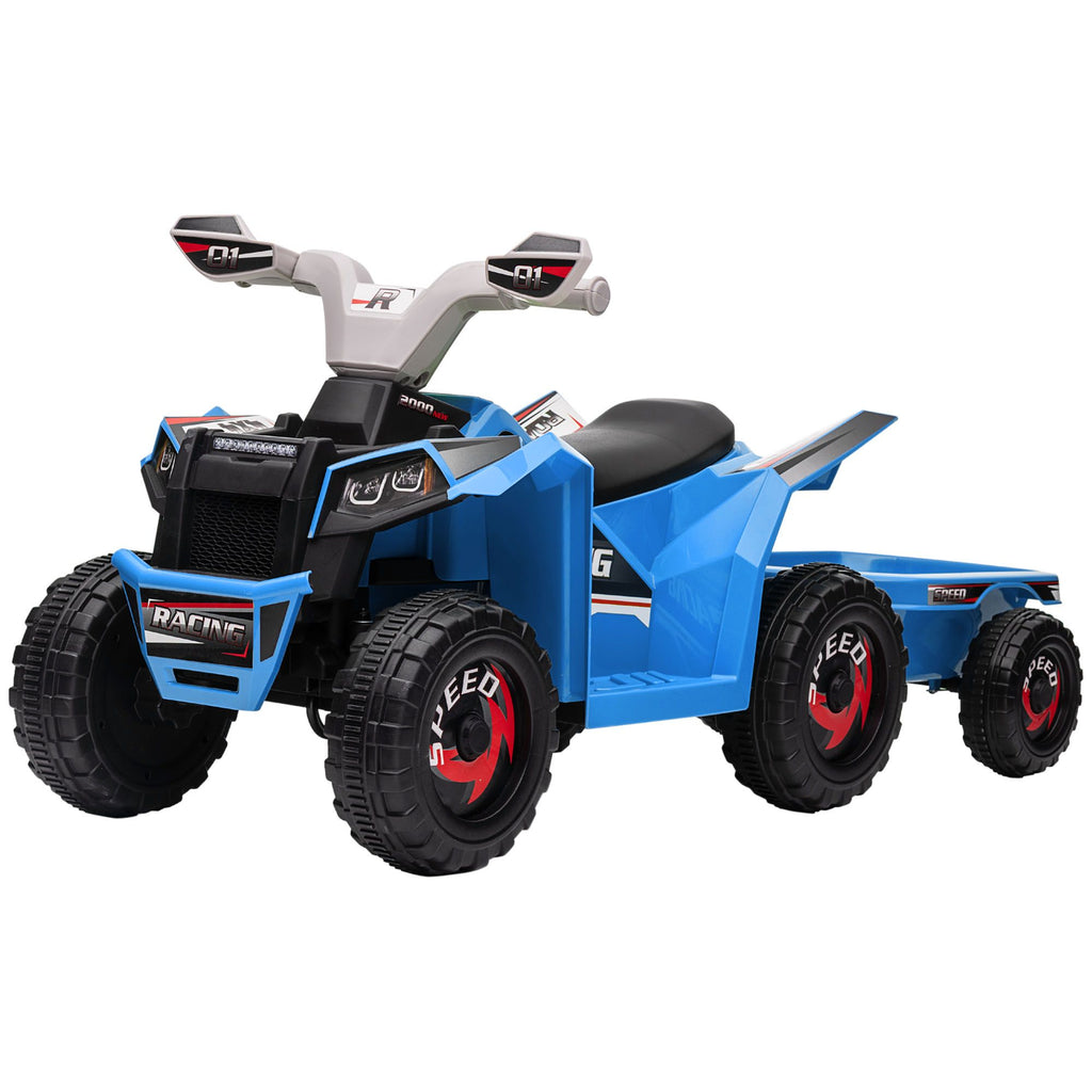 6V Electric Toddler Toy Car in Blue with Trailer, Forward/Backward, Wear-Resistant Wheels for 18-36 Months