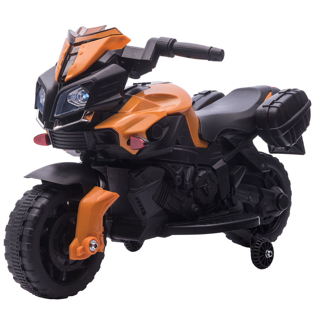 6V Kids Electric Motorcycle Dirt Bike Ride-On Toy Off-Road Street Bike with Pedal Headlights Training Wheels Orange