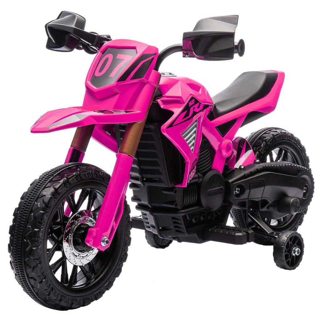 6V Kids Motorcycle with Training Wheels, Horn & Start Sound, for 3-8 Years, Pink