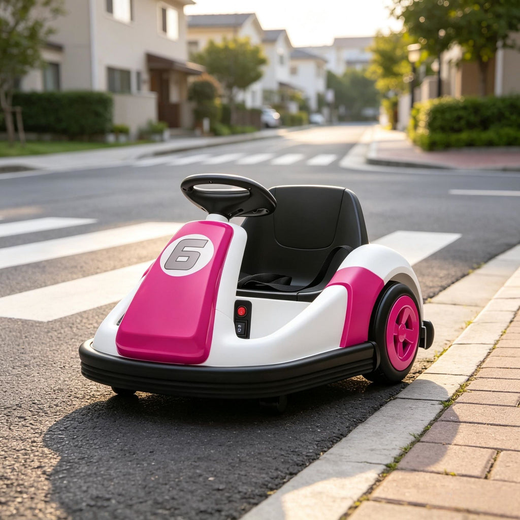 6V Pink Electric Bumper Car for Kids 37-72 Months, Big Wheel Ride-On Toy with 360 Spin & Slow Start