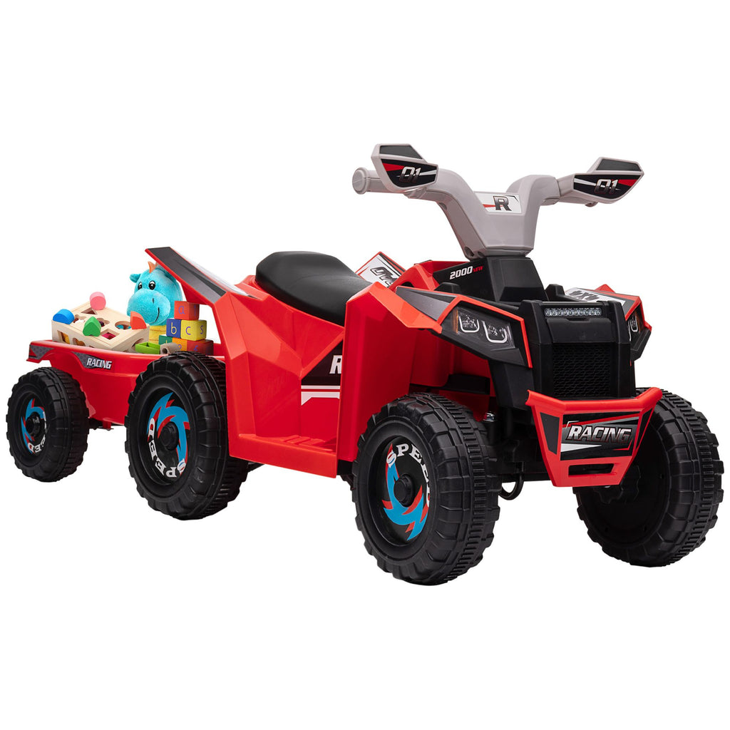 6V Red Battery Operated Toy Car for Kids 18-36 Months with Back Trailer Forward Backward Wear-Resistant Wheels