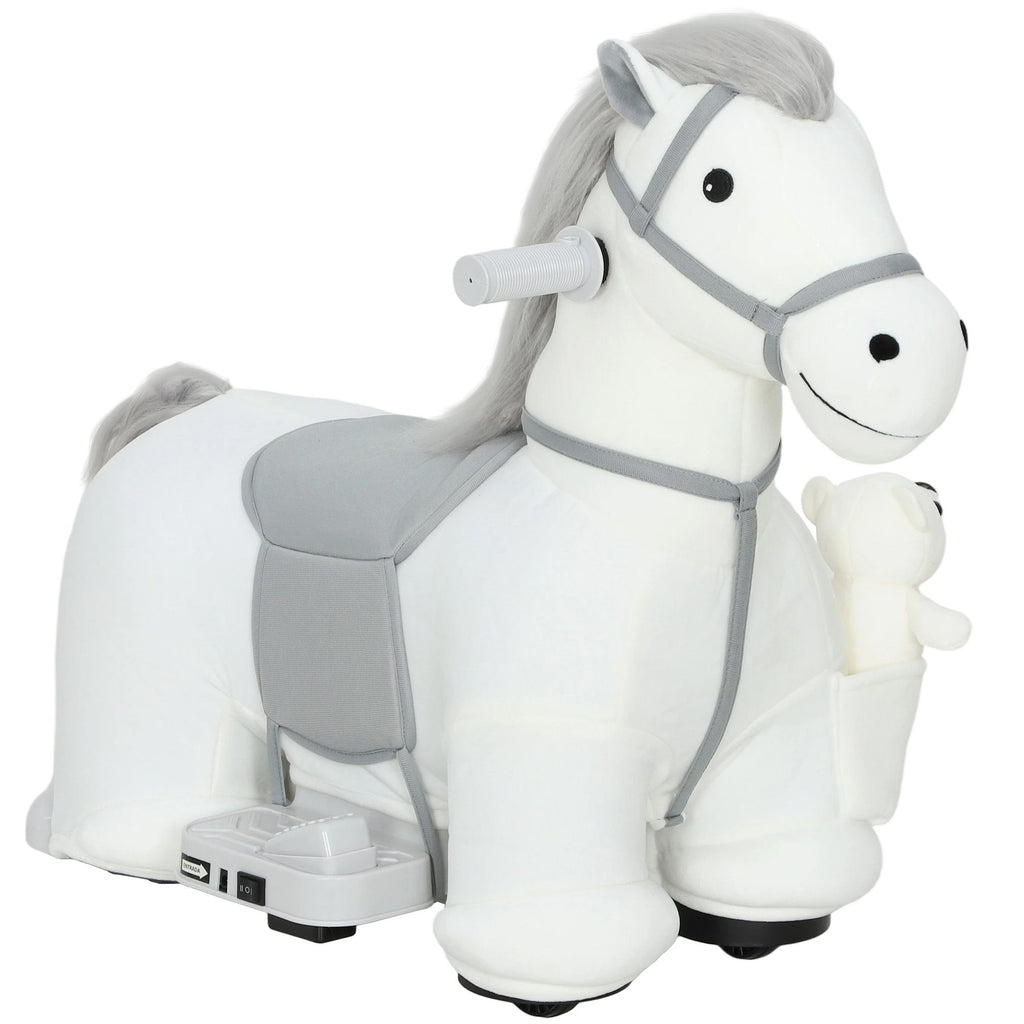 6V Ride On Horse, Battery Powered Ride on Toy, Electric Kids Riding Pony with Bear Toy, Music for Aged 1.5-5 Years