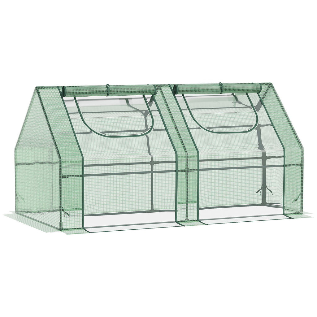 6x3x3 Small Backyard Greenhouse, Portable with 2 PE/PVC Covers and 2 Roll Up Windows, for Outdoor Planter Warm House, Green