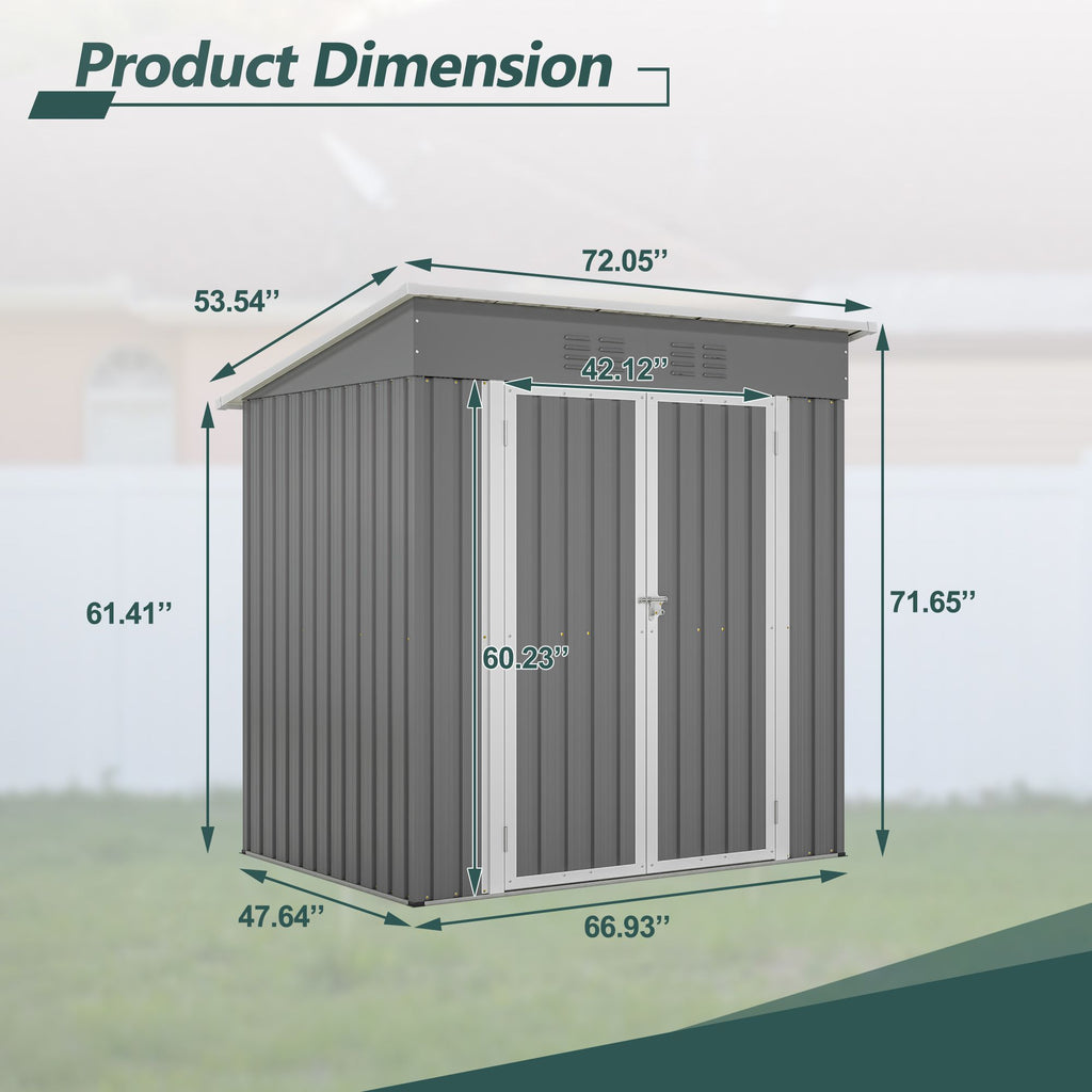 6'x4' Outdoor Metal Storage Shed for Garden Tools Lockable Door With Floor Frame