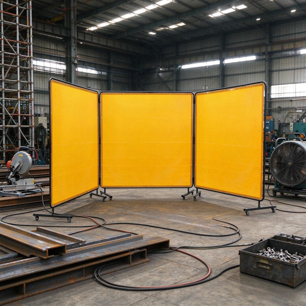 6x6 ft 3-Panel Welding Screen, Flame-Resistant Vinyl Welding Curtain with Frame & 12 Swivel Wheels (6 Lockable), Moveable Workshop Protection Screen, Yellow