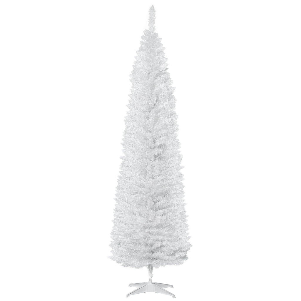 7' Artificial Pencil Christmas Tree, Slim Xmas Tree with 499 Realistic Branch Tips and Plastic Stand, White