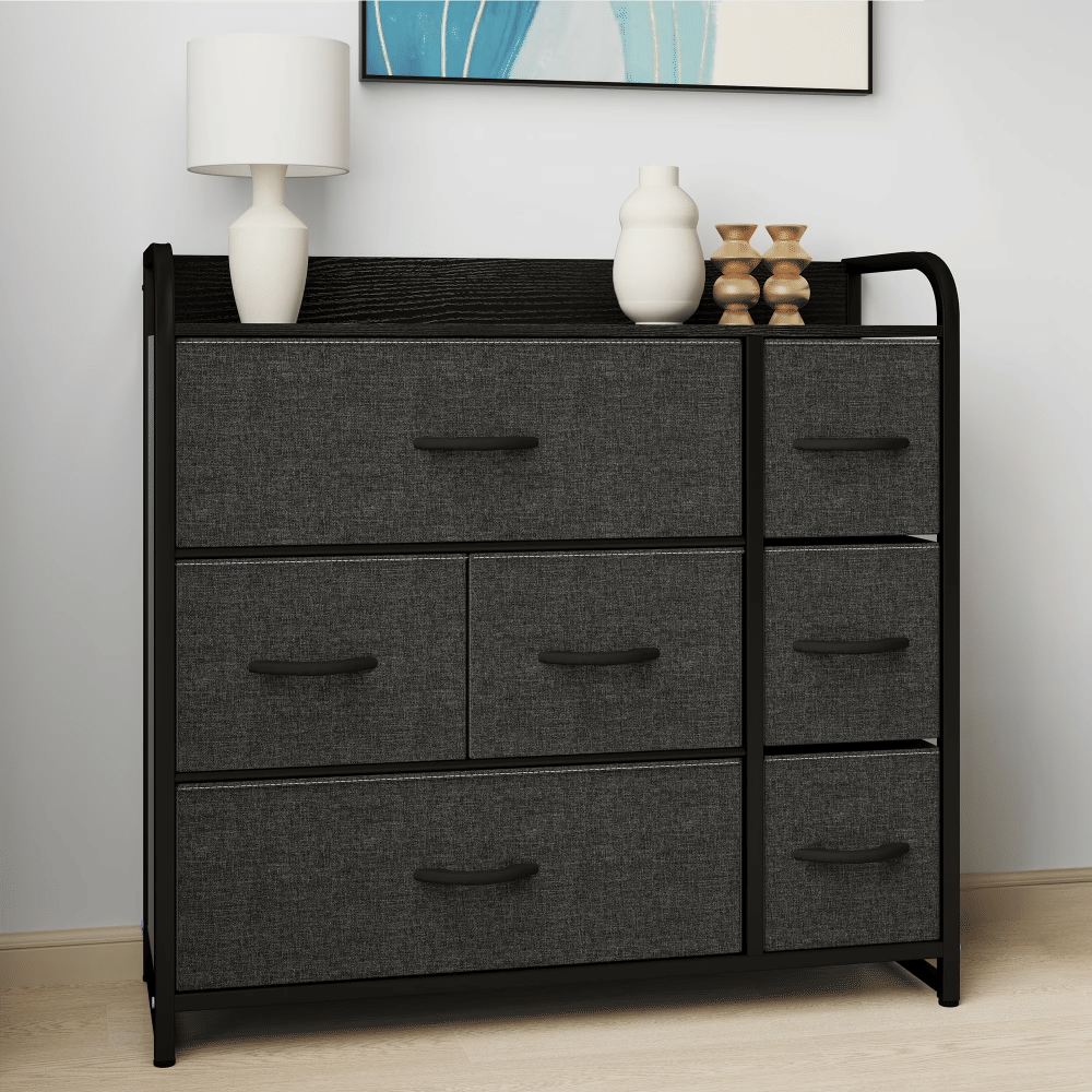 7-Drawer Black-Gray Fabric Dresser withe Steel Frame for , Living Room and Study Room (Shipment from Walmart)