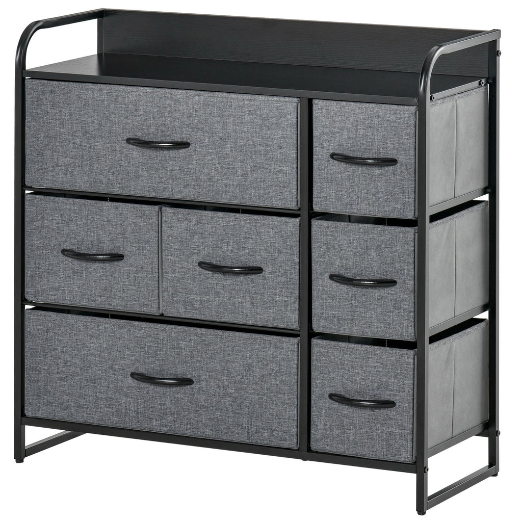 7-Drawer Gray Dresser, Fabric Chest with Steel Frame & Wooden Top for Bedroom, Hallway Storage