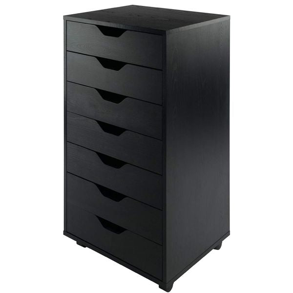 7-Drawer Wood Filing Cabinet; Mobile Storage Cabinet for Closet / Office Black Color