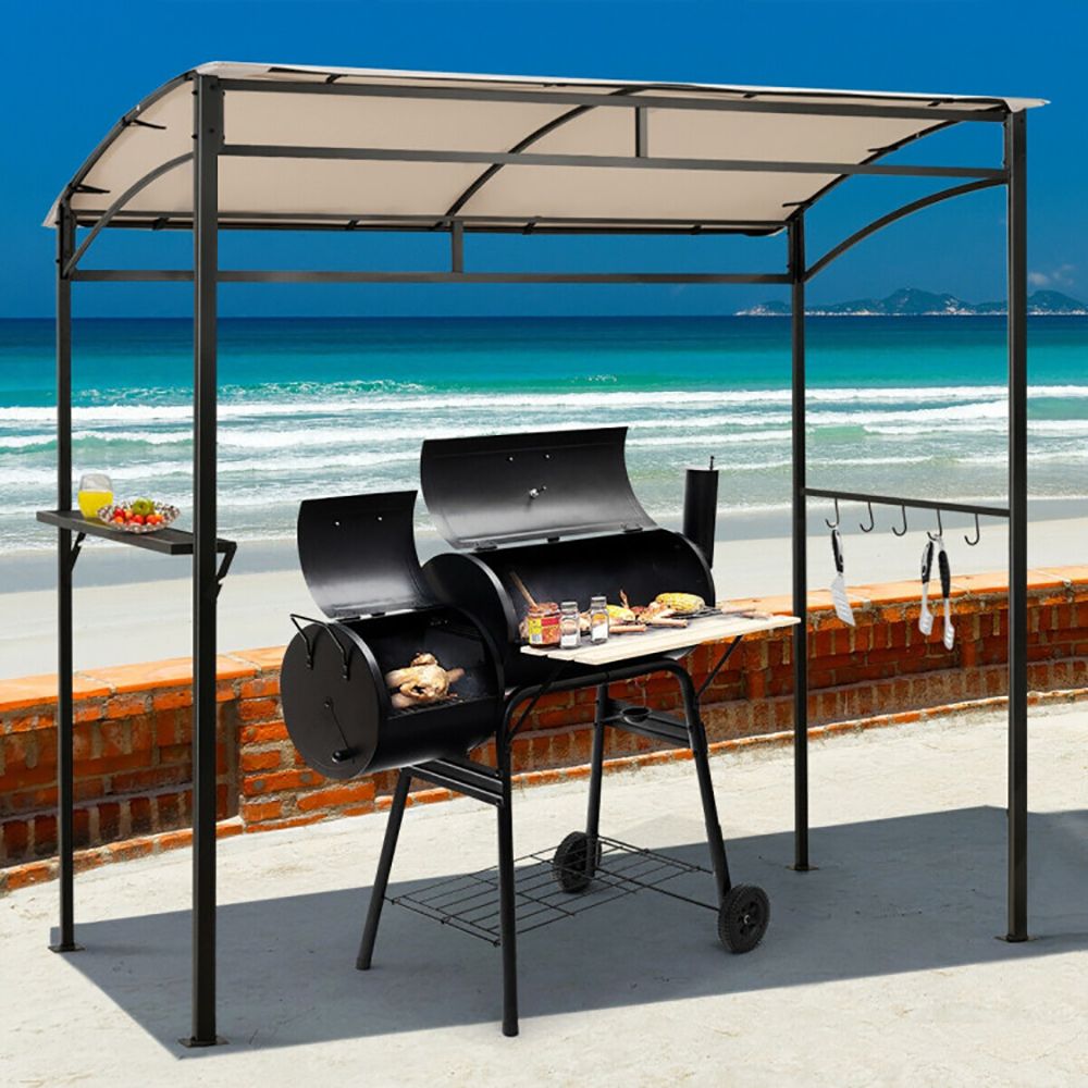 7 Feet Grill Gazebo with Serving Shelf and Storage Hooks