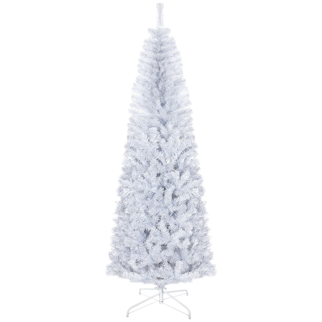 7 FT Artificial Christmas Tree, Pencil Xmas Tree with Lights, Stand, 818 Tips, Holiday Home Indoor Decoration for Party, White