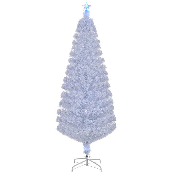 7 FT Pre-lit Christmas Tree, Artificial Fiber Optic Christmas Tree with Lighted Top Star and 280 Branch Tips, Holiday Xmas Decoration Tree for Home Office Store Party, White