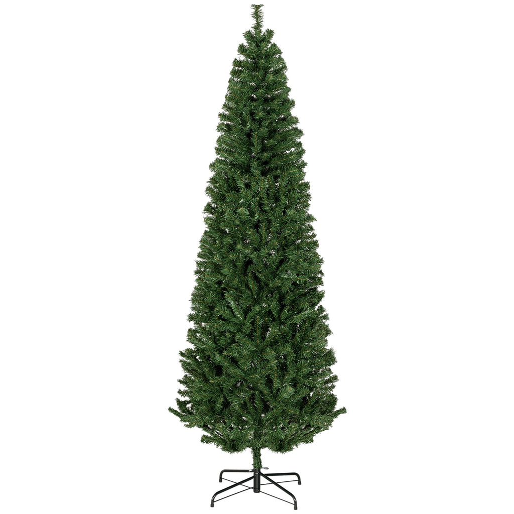7 FT Slim Christmas Tree with Lights, Pencil Xmas Tree with Stand, 818 Tips, Holiday Indoor Decoration for Party, Green
