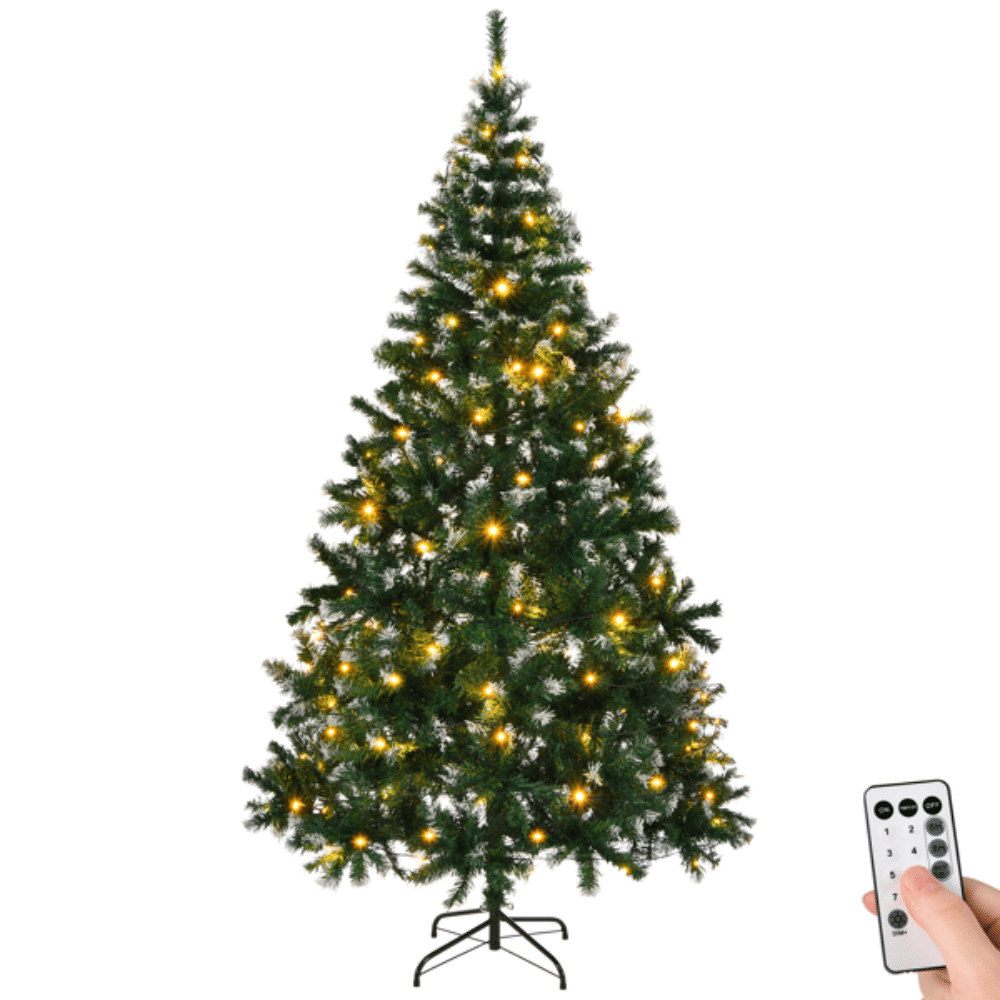 7 ft Snow-Tipped Artificial Christmas Tree with 150 Warm White LED String Lights and Remote, Indoor Christmas Decorations, Green