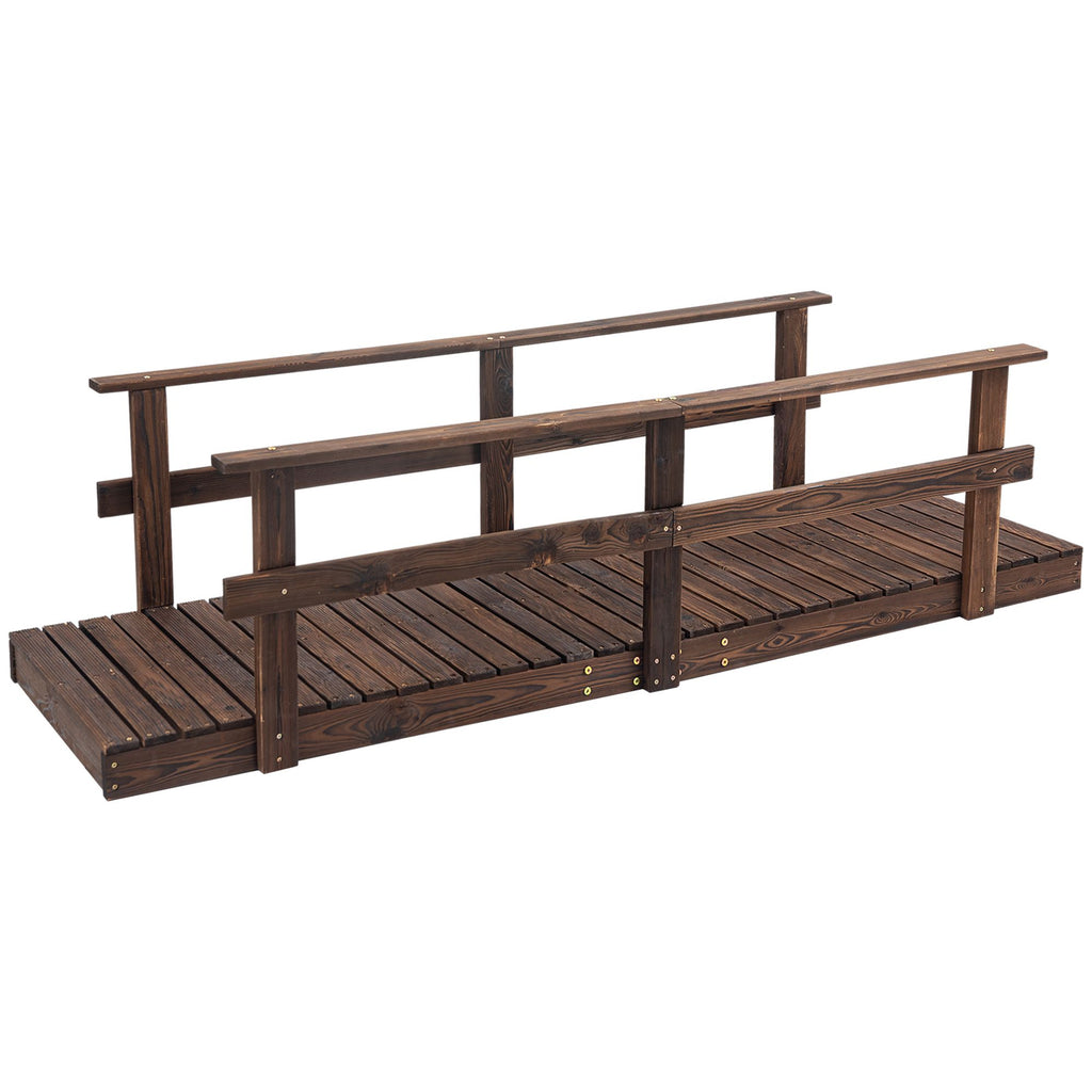 7' Garden Bridge with Pine Wood and Stained Finish for Backyard Ponds Creeks Streams Wood