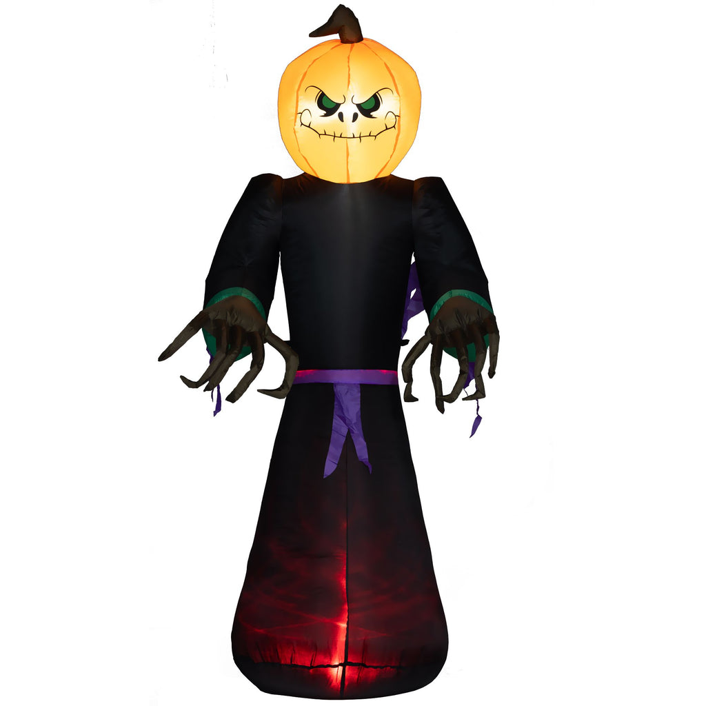 7' Halloween LED Yard Decor Reaper Ghost Pumpkin, Blow Up Inflatable Outdoor Decoration, Waterproof
