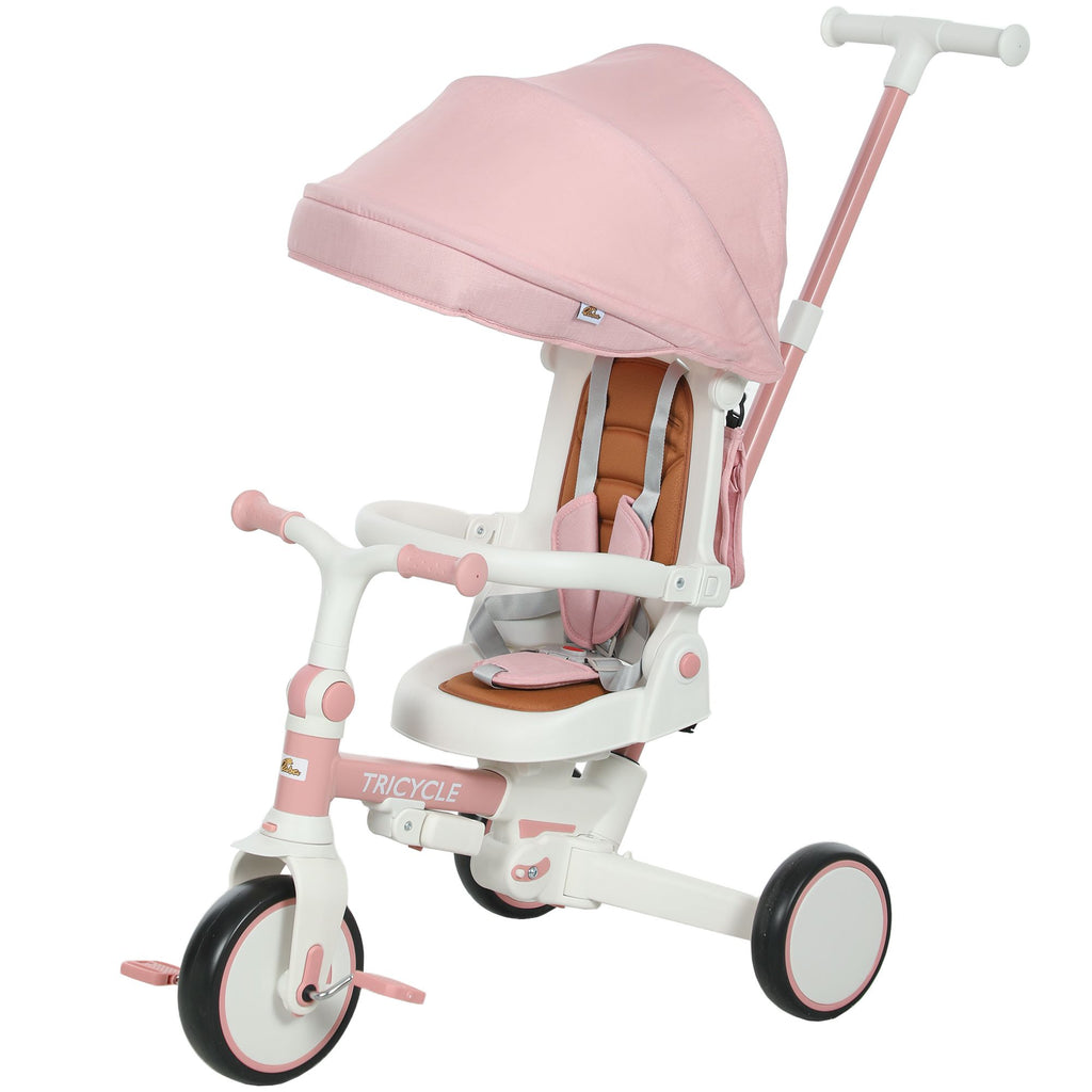 7 in 1 Tricycle Stroller for Toddler 1-5 Years w/ Adjustable Push Handle, Rotatable Seat, Removable Canopy, Pink