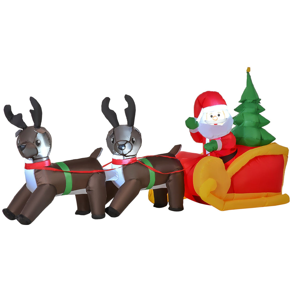 7' Inflatable LED Lit Christmas Santa & Reindeer, Outdoor Santa Decorations Christmas, Christmas Lawn Ornaments