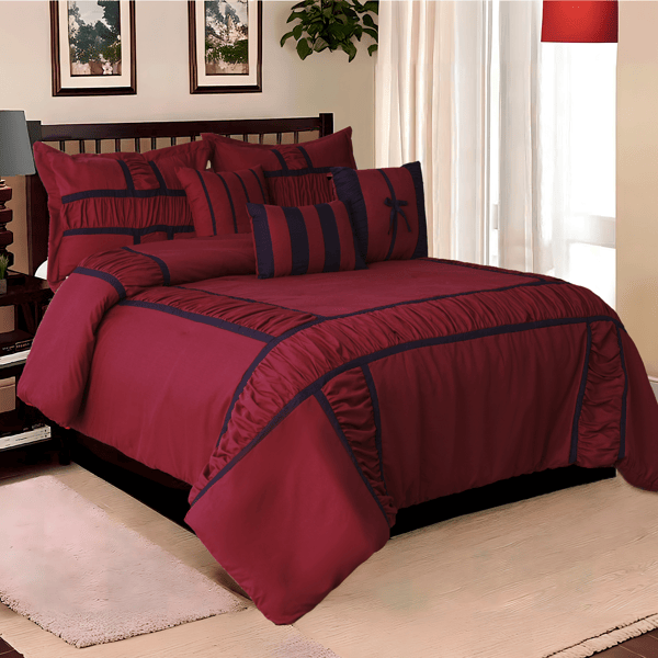 7 Piece Comforter Set Microfiber Ruffle and Patchwork Bedding Set