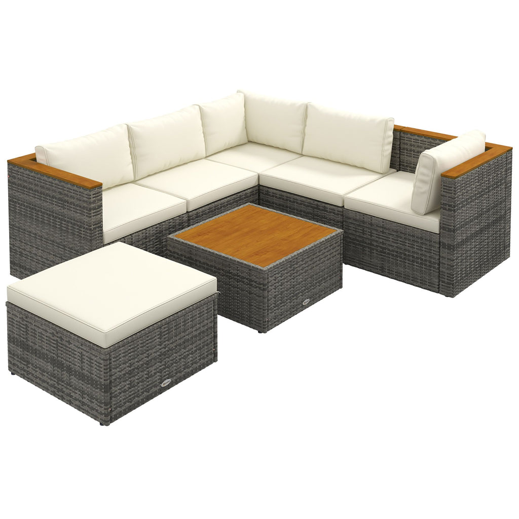 7 Pieces Outdoor Patio Furniture Set, PE Rattan Wicker Sectional Sofa Set with Cushions, Coffee Table, White