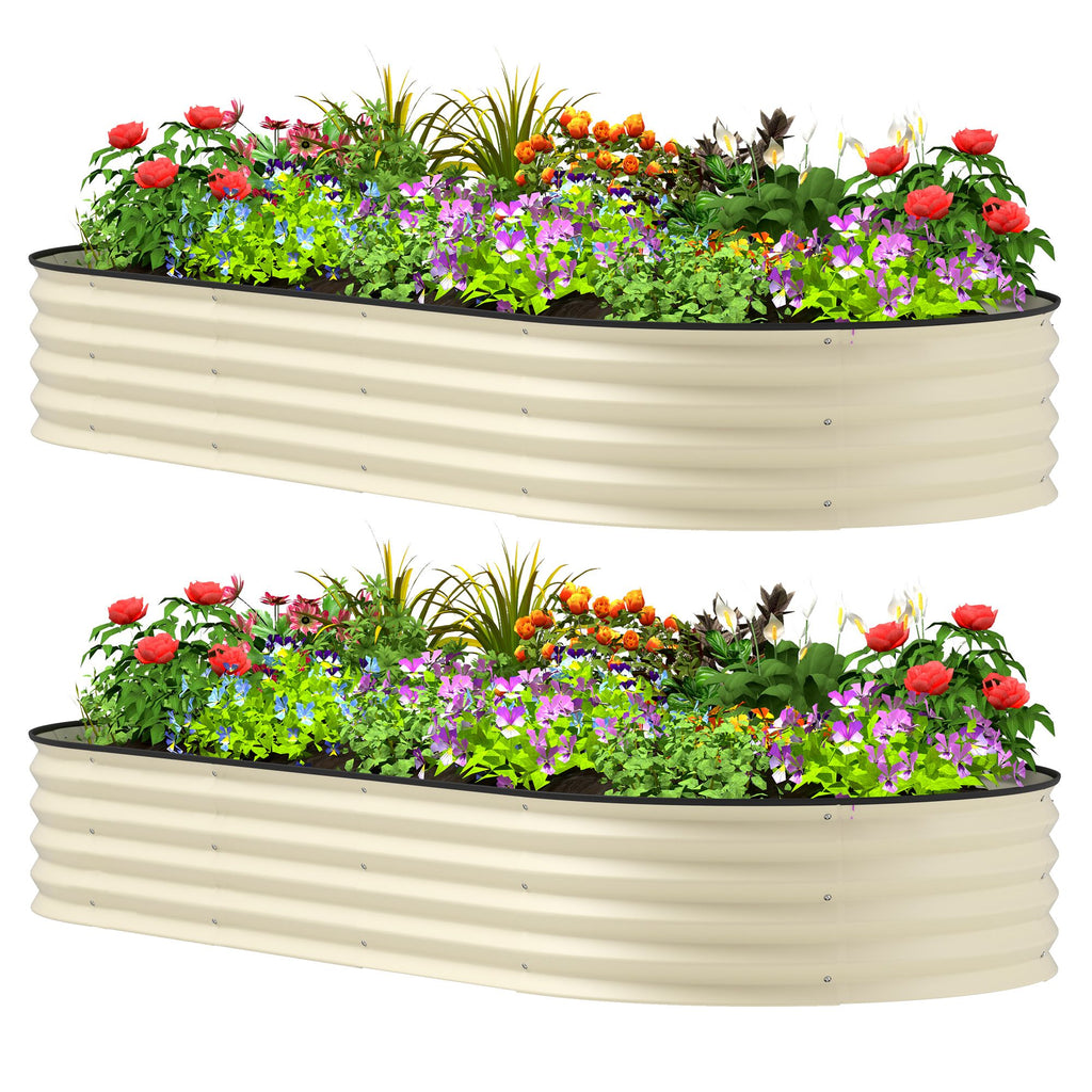 7' x 3' x 1' Galvanized Raised Beds, 2PCS Raised Beds for Gardening with Metal Plant Stakes, Cream White