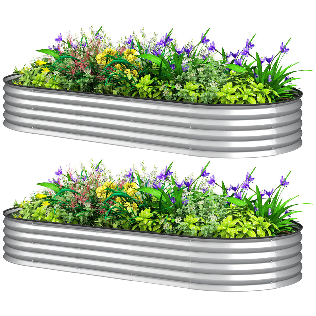 7' x 3' x 1' Raised Garden Bed Set, 2PCS Raised Beds for Gardening with Metal Plant Stakes, Silver