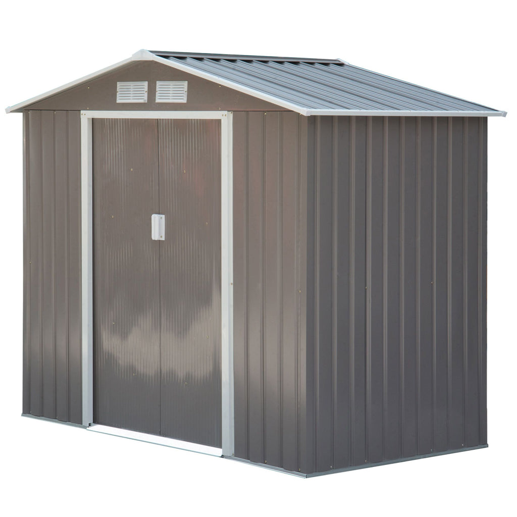 7' x 4' Garden Storage Shed Organizer, Outdoor Garden Utility Metal Storage Tool Shed for Patio Garden Yard, Gray/White