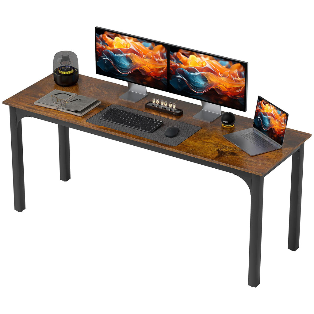70.9" Computer Desk, Desktop Desk with Metal Legs, Rustic Brown