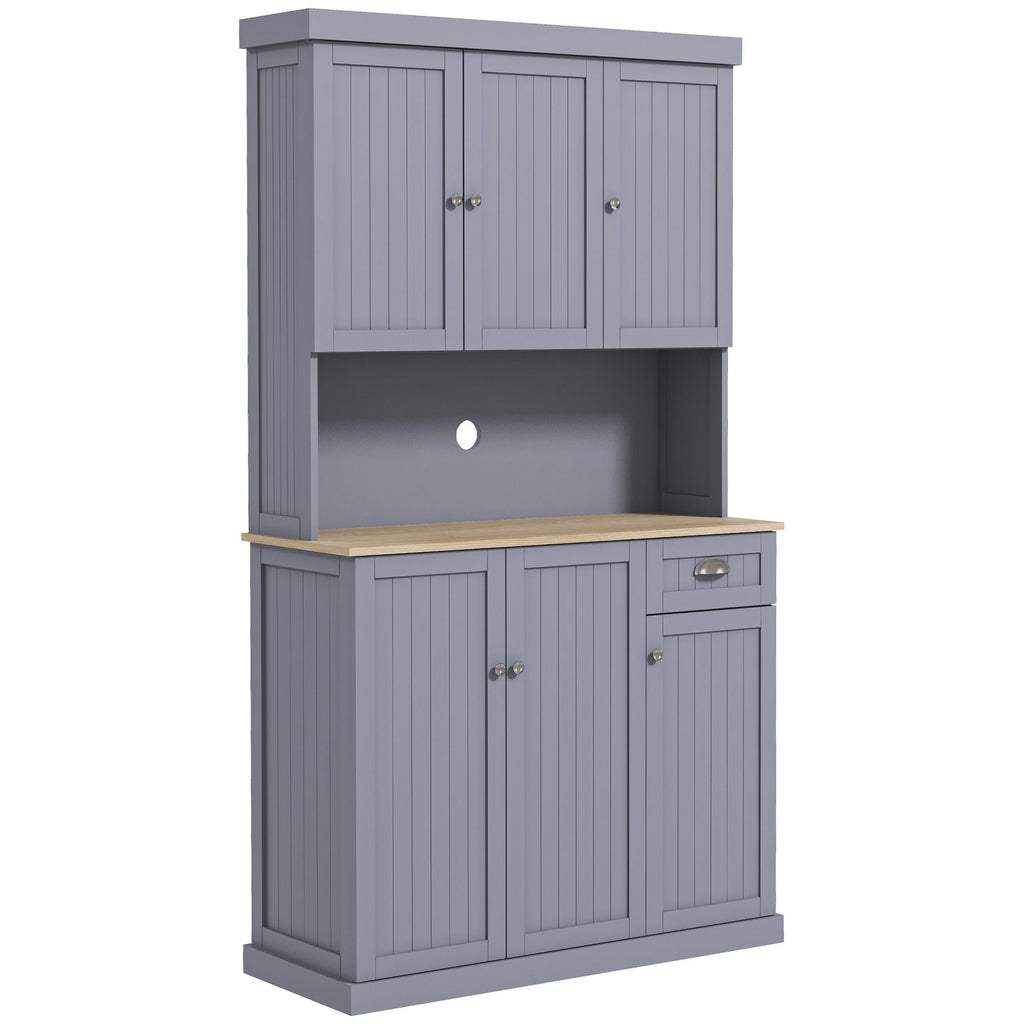 71 Buffet with Hutch Farmhouse Kitchen Pantry Storage Gray Microwave Oven Countertop Drawer Adjustable Shelves
