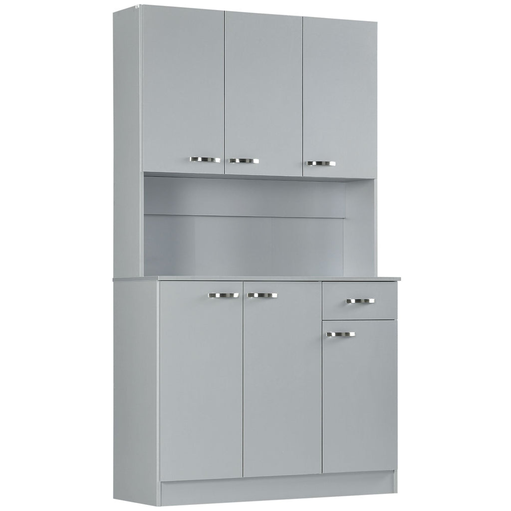 71" Elegant Gray Kitchen Buffet, Storage Centerpiece with 6 Doors, Shelves & Drawer