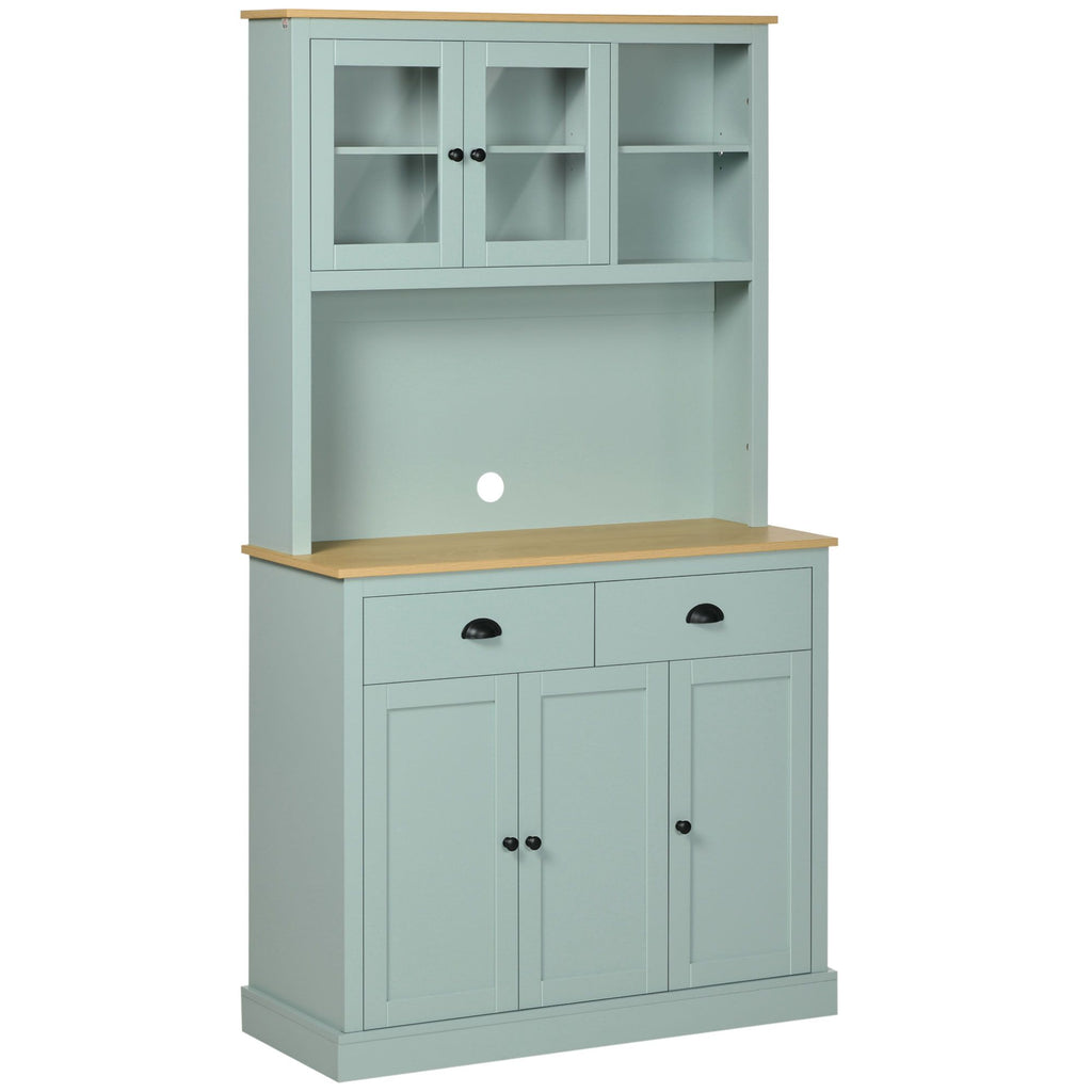 71" Freestanding Kitchen Pantry Modern Storage Cabinet Microwave Stand with Drawers Glass Doors Adjustable Shelves Home Solutions