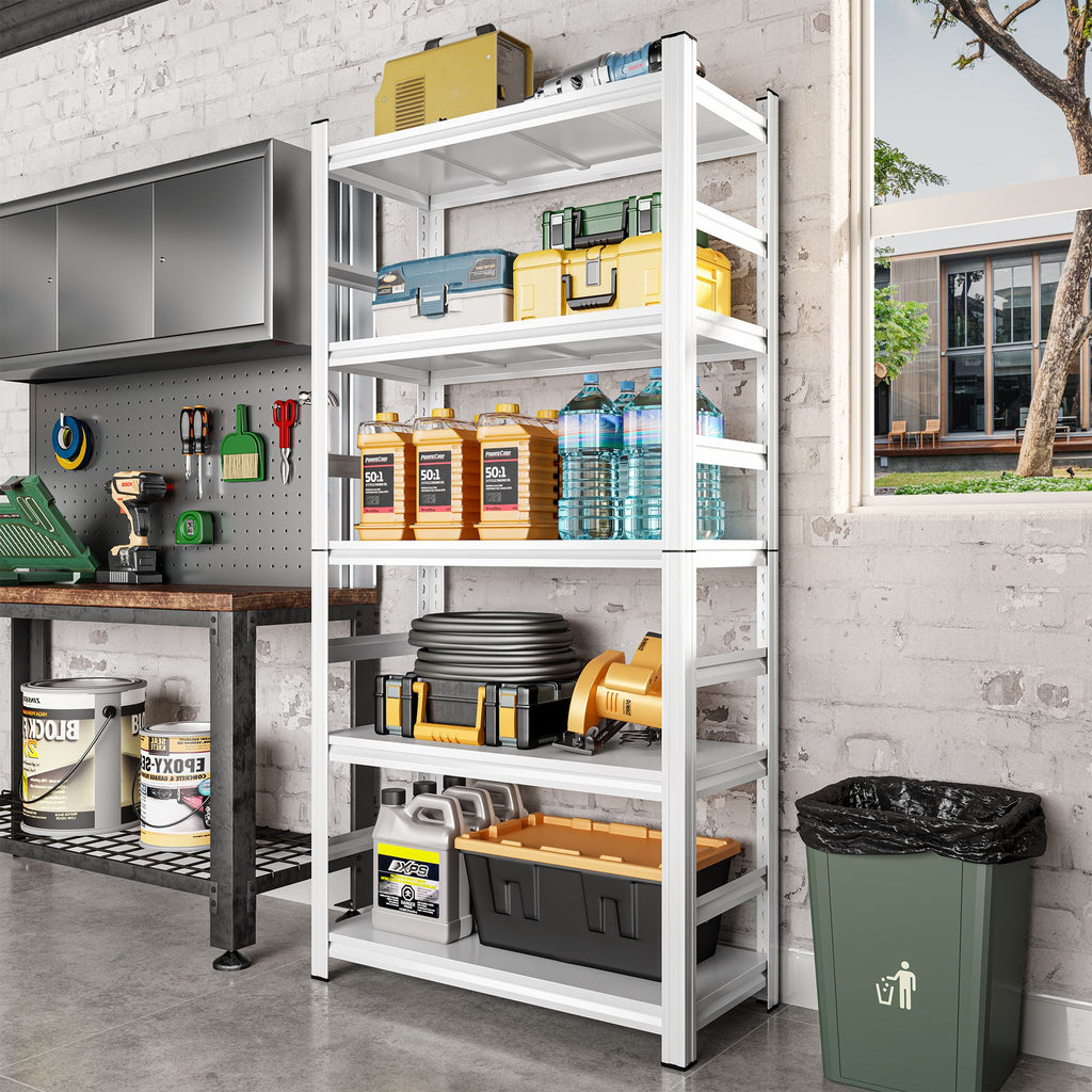 71" H Adjustable Storage Rack, Adjustable Shelves, 2000LBS Five-Tier Shelving Unit, Scratch-Resistant And Wear-Resistant Panels, White, Requires Assembly