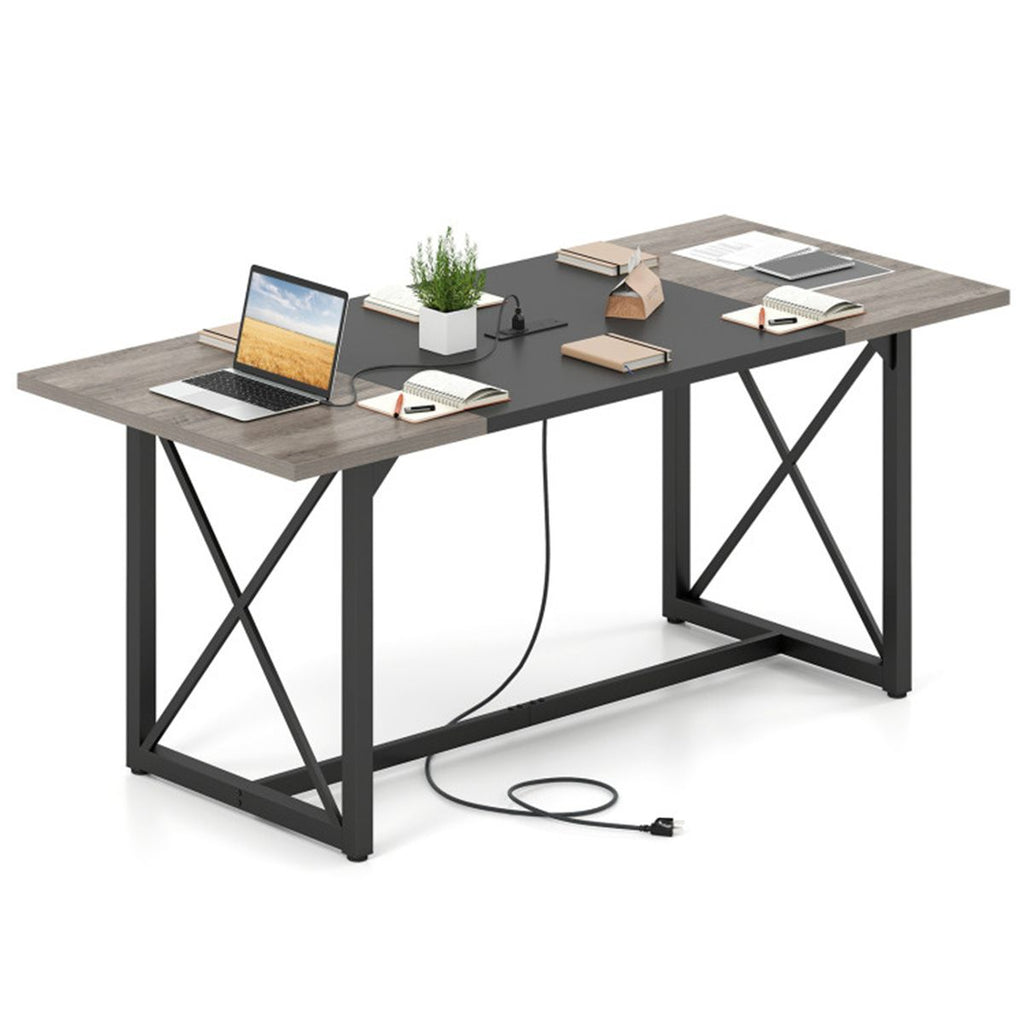 71 Inch Conference Table with Built-in Charging Station, Large Meeting Room Table for Office & Collaboration -Oak