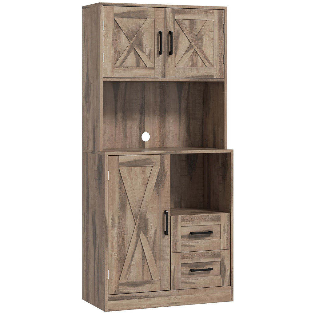 71" Kitchen Pantry Storage Cabinet, Farmhouse Kitchen Hutch with Microwave Oven Countertop, Adjustable Shelves, Gray